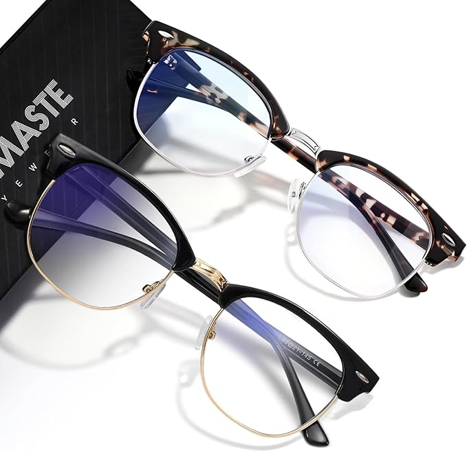 Blue Light Blocking Glasses Vintage Half Frame UV Clear Lens Anti Eyestrain by AOMASTE