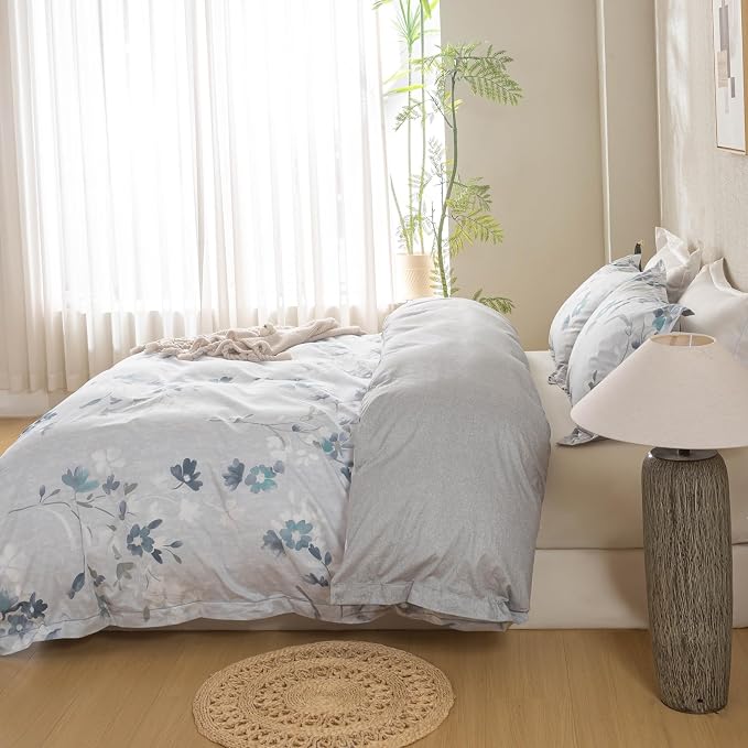 OAITE Duvet Cover Set Queen Size Floral Pattern Ultra Soft 100% Cotton Duvet - Image 4