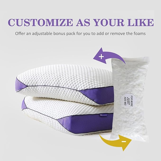 HOMELAB Adjustable Shredded Memory Foam Pillows Queen Size, Cooling Bed Pillows - Image 3