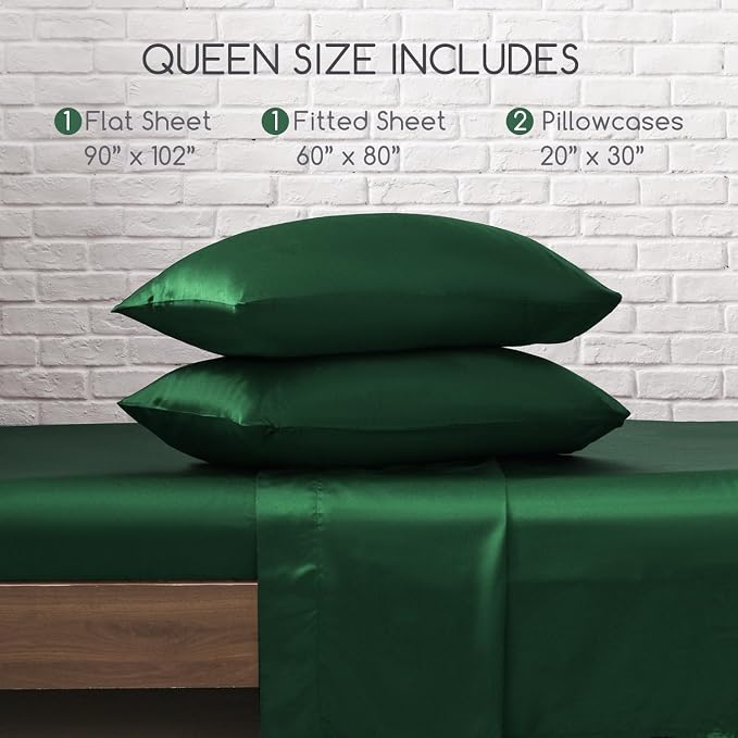 MR&HM Satin Bed Sheets, Queen Size Sheets Set - Image 7