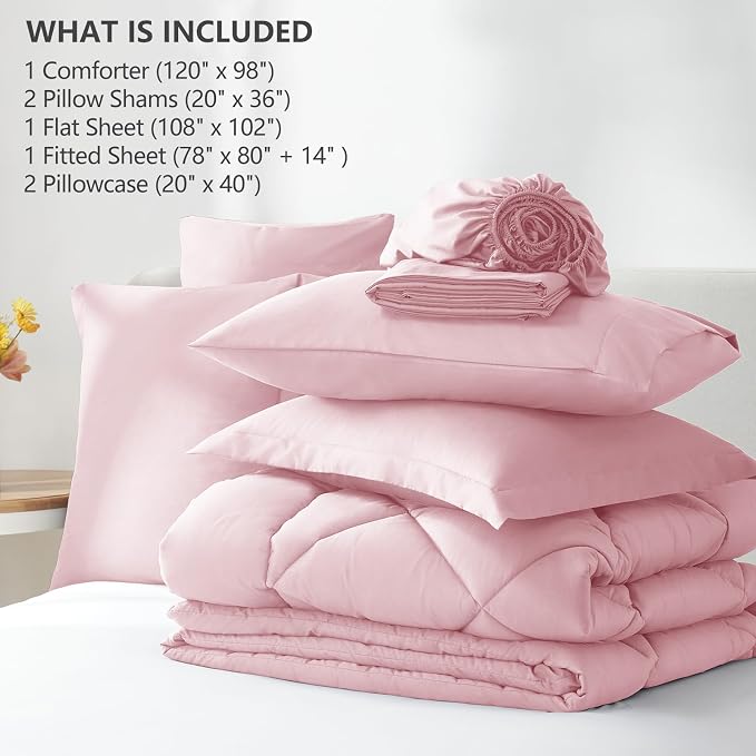 CozyLux Oversized King Comforter Set Pink, 7 Pieces Bed in a Bag Comforter Set - Image 6