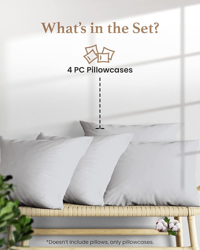 1000 TC Light Gray Standard Pillowcases Set of 4 100% Egyptian Cotton Pillow - Image 2
