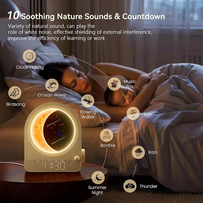 blonbar Sunrise Alarm Clocks for Bedrooms, Stepless Dimmable Moon Lamp Dual - Image 8