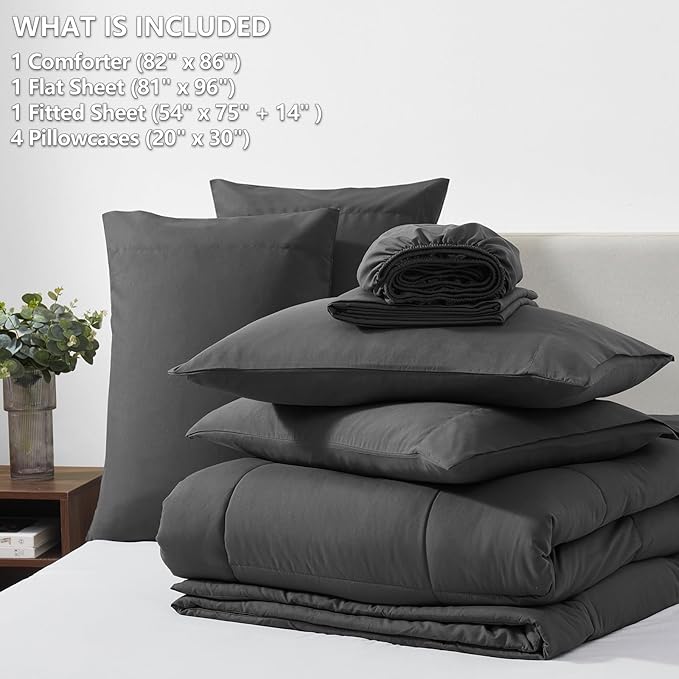 CozyLux Full Size Comforter Sets Dark Grey, 7 Pieces Bed in a Bag, Dark Grey - Image 6