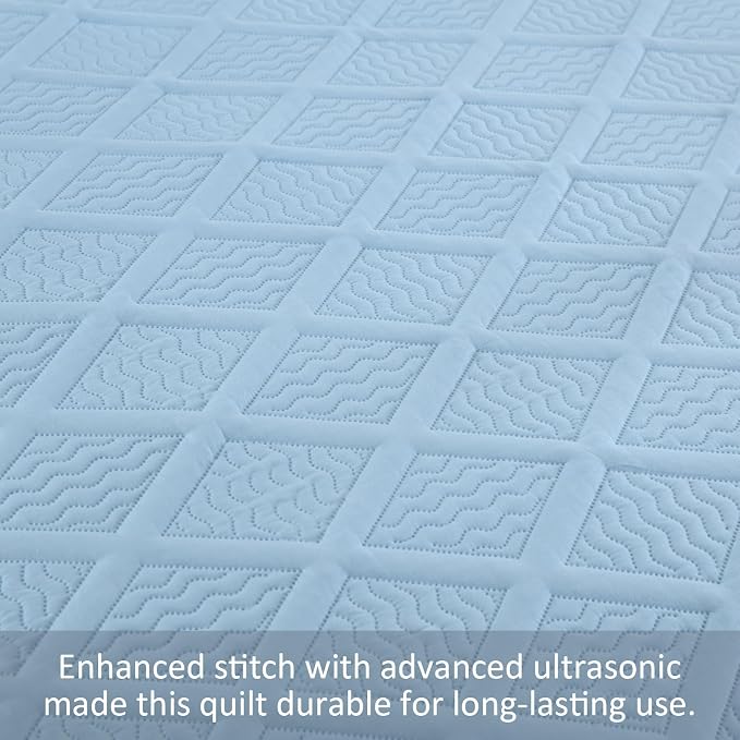 Yiran Ash Blue Quilt Set Queen Size, 3 Piece Reversible Bedspreads Bedding Set - Image 5