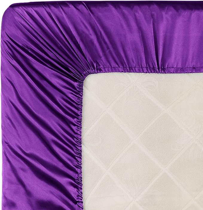 Homiest Purple Satin Fitted Twin XL Size Bed Sheet, Deep Pocket, Luxury & Ultra - Image 6