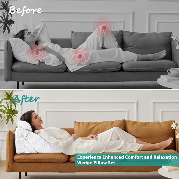 Bedluxe 3Pcs Orthopedic Bed Wedge Pillow Set, Foam Wedge Pillow Post Surgery - Image 4