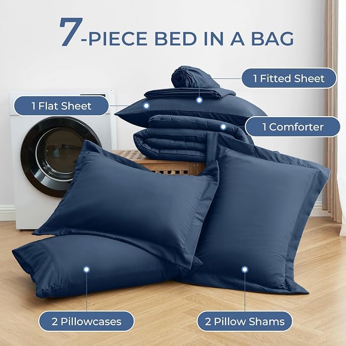 Sasttie Full Size Comforter Sets, 7 Pieces Bed in a Bag Full, Complete Bedding - Image 4