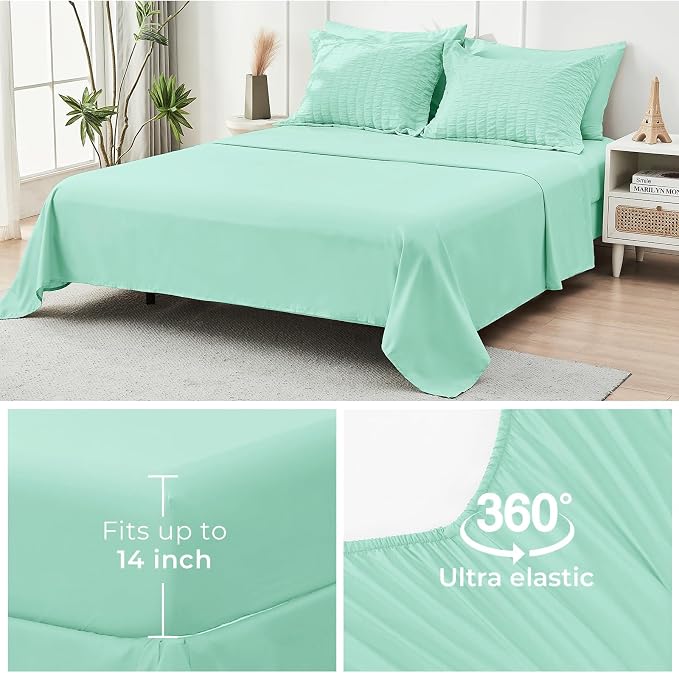 HYMOKEGE Mint Green California King Comforter Set Seersucker 7 Pieces, All - Image 7