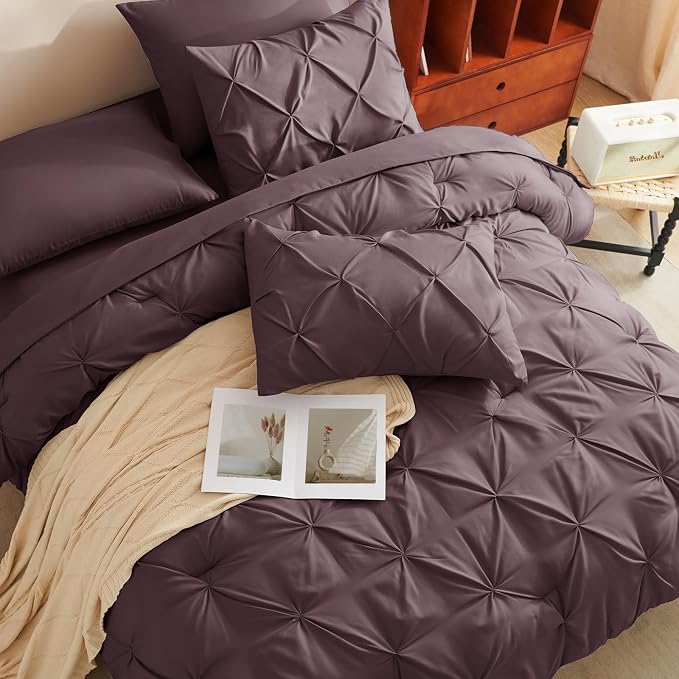 CozyLux King Size Comforter Set Cocoa Powder, 7 Pieces Pintuck Bed in A Bag - Image 7