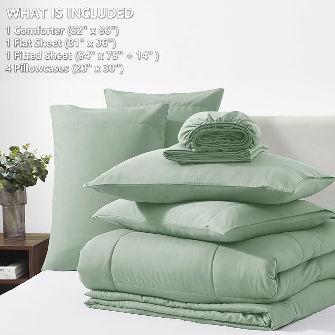 CozyLux Full Size Comforter Sets Sage Green, 7 Pieces Bed in a Bag, All Season - Image 6