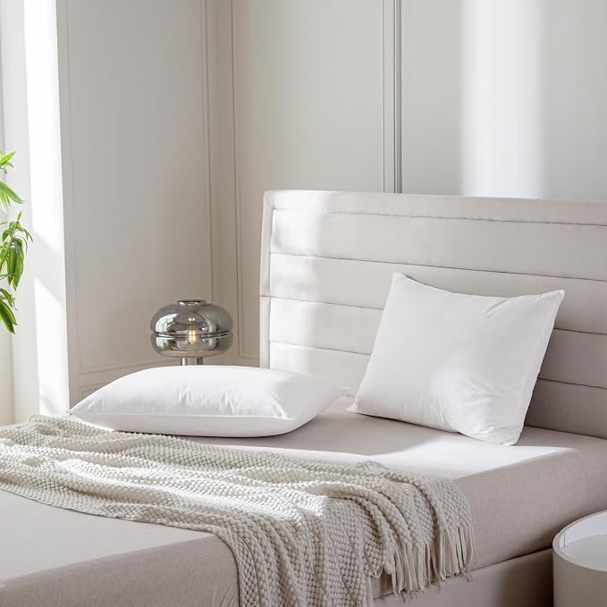 Luxury Feathers Down Pillows Queen Size Set of 2, Hotel Quality Fluffy Bed - Image 7