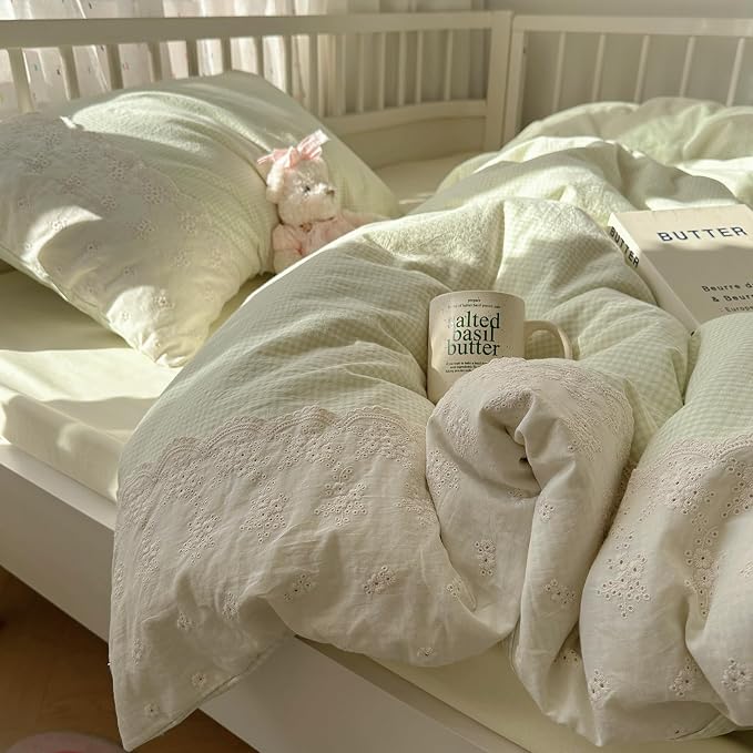 MKXI Mint Green Gingham Duvet Cover Set Twin XL - Image 2