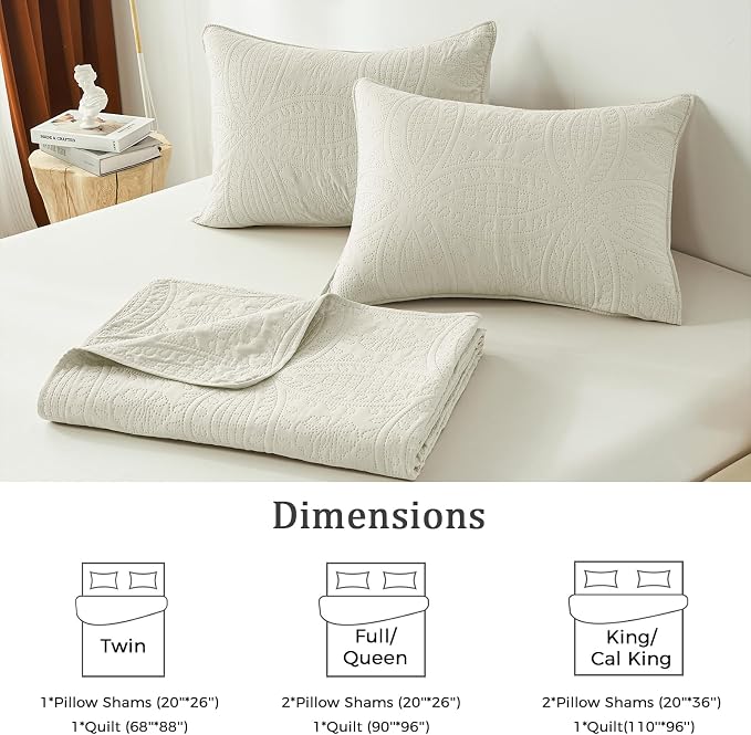 akkialla Full/Queen Quilt Set, Cream Lightweight Bedspread - Image 7