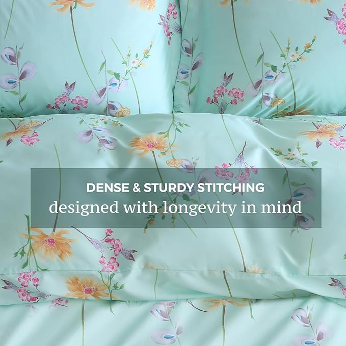 JSD Green Floral Duvet Cover Set King Size, 3 Piece Botanical Printed - Image 5