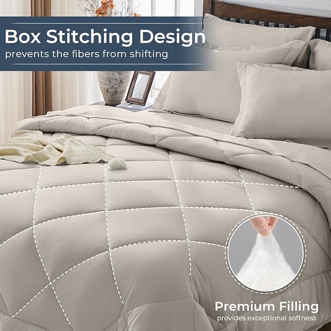 HEVUMYI Oatmeal California King Comforter Set - Image 4