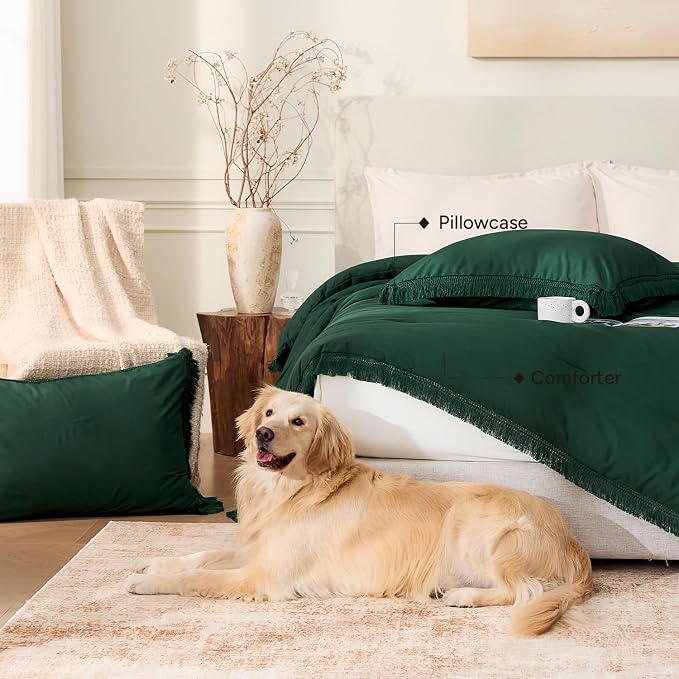 Andency Oversized King Size Comforter Set Dark Green 128x120, 3 Pieces Boho - Image 5