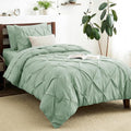 CozyLux Twin XL Comforter Set Sage Green, 5 Pieces Twin Extra Long Pintuck Bed by CozyLux
