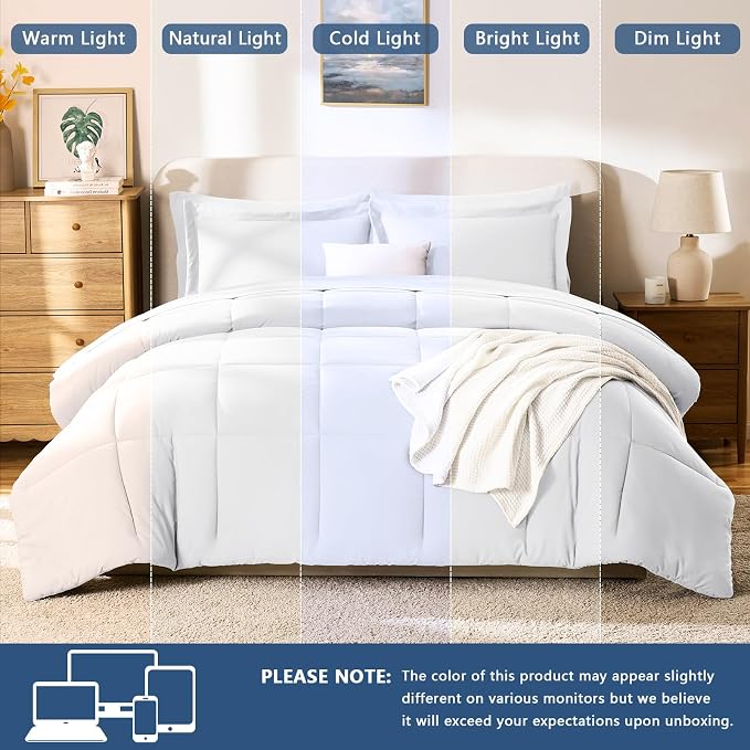 CozyLux Oversized King Comforter Sets White, 7 Pieces Bed in a Bag, 120x98 Box - Image 5