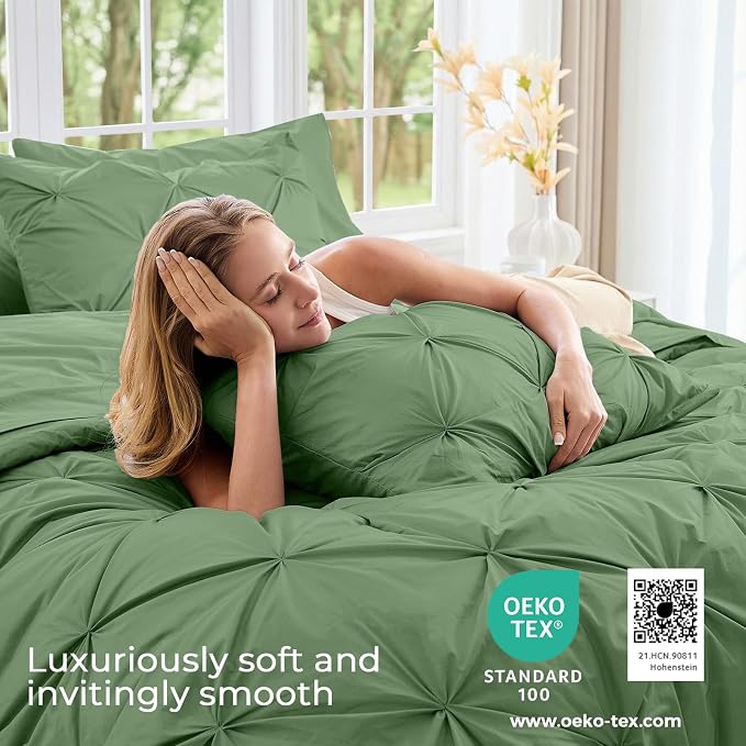 Sasttie Twin Comforter Set, 5-Piece Bed in a Bag, Pintuck Bedding Sets - Image 3