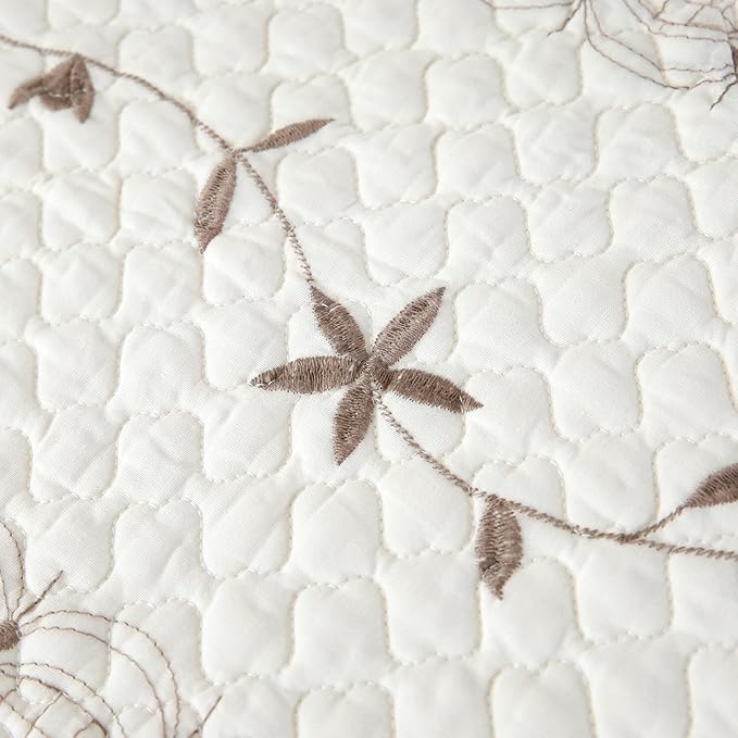 ROOMLIFE Quilt Set King Size 3D Floral Embroidery Pattern 3-Piece Cotton - Image 5