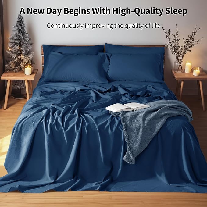 LBRO2M 100% Pure Linen Sheet Set Deep Pocket Up to 16" Bed Sheets Sets - Image 6