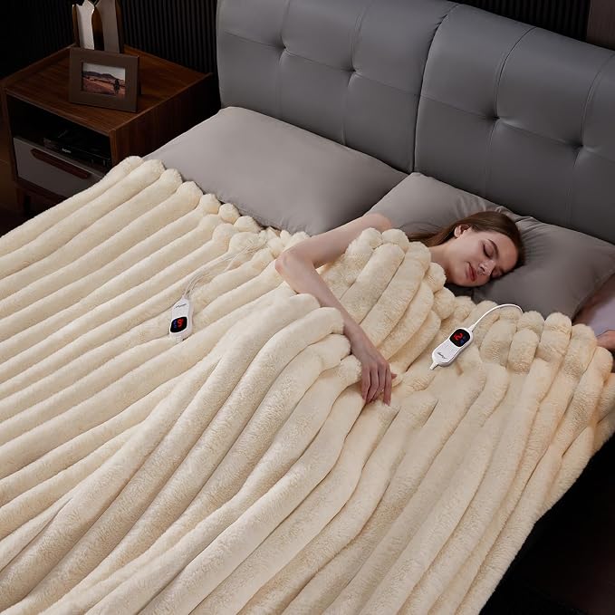 Heated Blanket Queen Size, Faux Fur Cozy Heating Blanket - Image 6