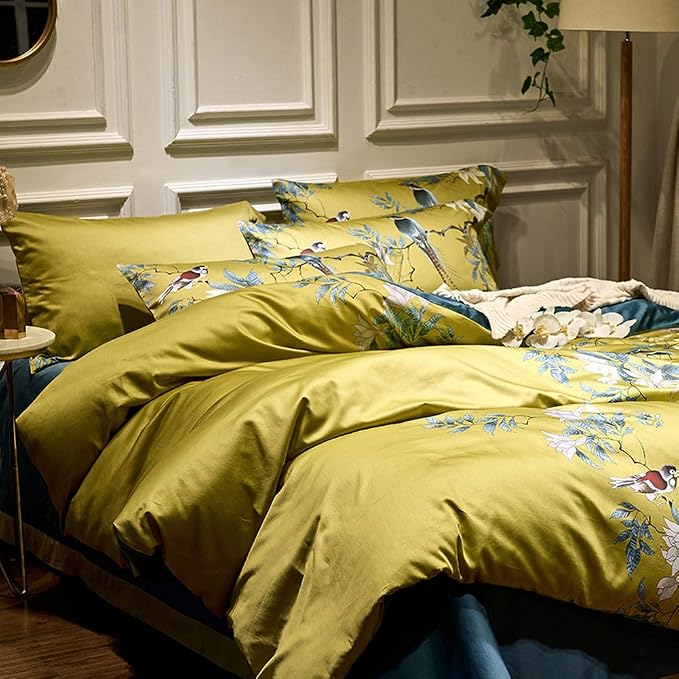 mixinni Bird Duvet Cover Twin XL Garden Floral Duvet Cover Cotton Flowers on - Image 2