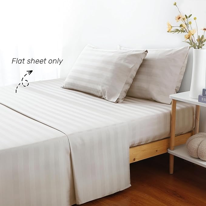 Flat Sheet Only Full Size, 400 TC 100% Egyptian Cotton Flat Sheet Striped - Image 2