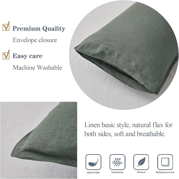 Simple&Opulence 100% Linen Lumbar Pillow Cover 12 x 20 Inches Set of 2 - Image 3