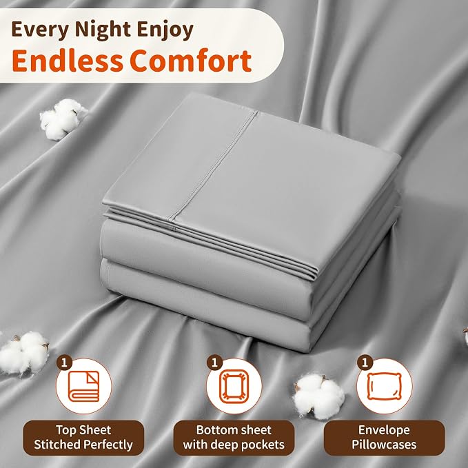 LBRO2M 1000 Thread Count 100% Egyptian Cotton Sheets Set Twin XL, 3 Piece Sets - Image 5