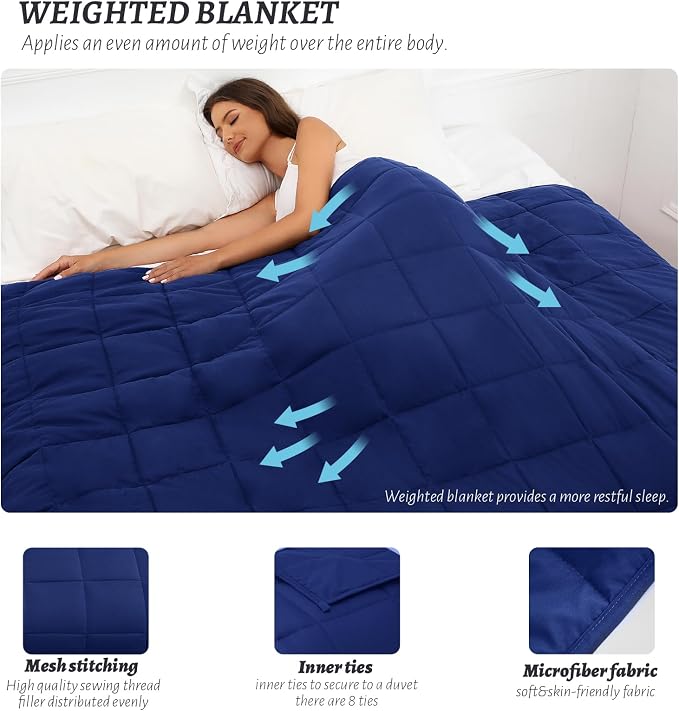 Weighted Blanket Queen Size NavyBlue 60''x80''x12lbs Weighted Blankets - Image 4