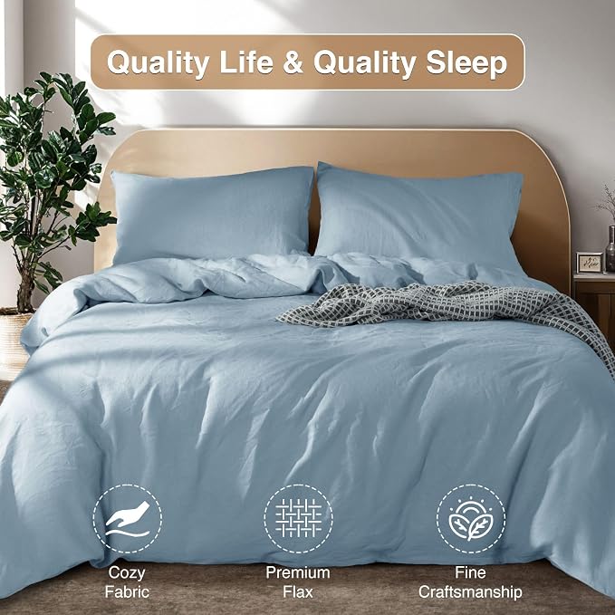 SONORO KATE 100% French Linen Duvet Cover King Size, Soft Breathable - Image 7