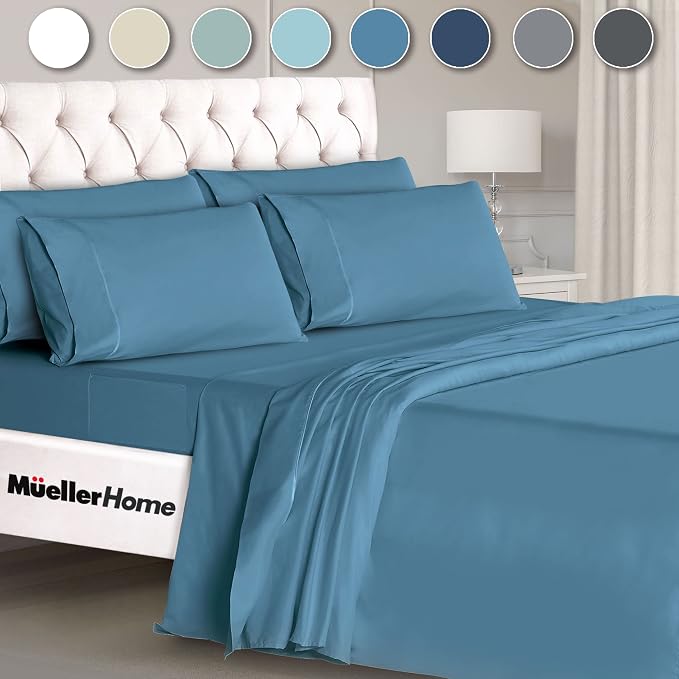 Mueller Luxury 6 PC Full Size Bed Sheets, Super Soft 1800, Deep Pocket up to by Mueller