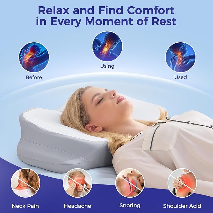 Cervical Neck Pillow for Sleeping, Ergonomic Side Sleeper Pillow, Memory Foam - Image 2