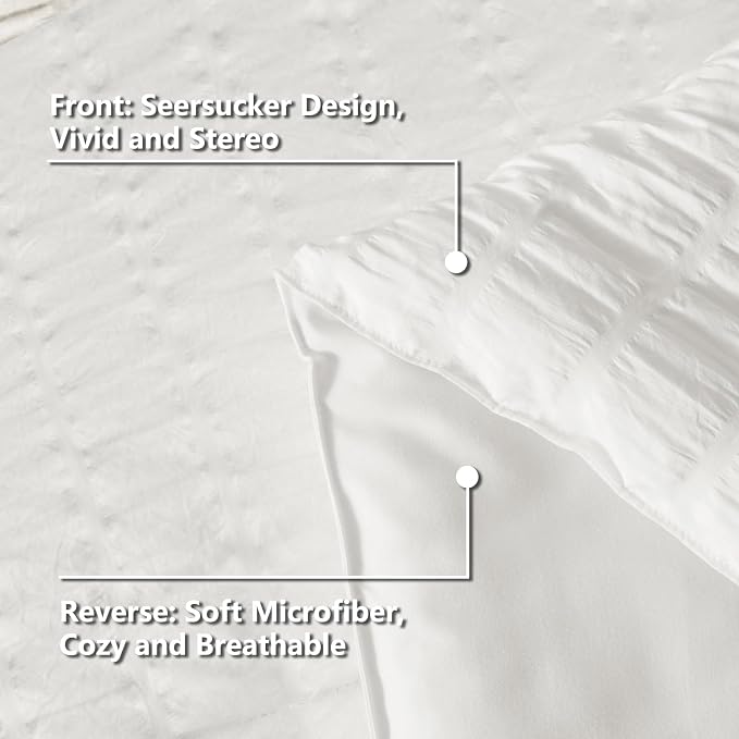 CozyLux Queen Comforter Set White Seersucker 7 Pieces Bed in a Bag Queen - Image 7