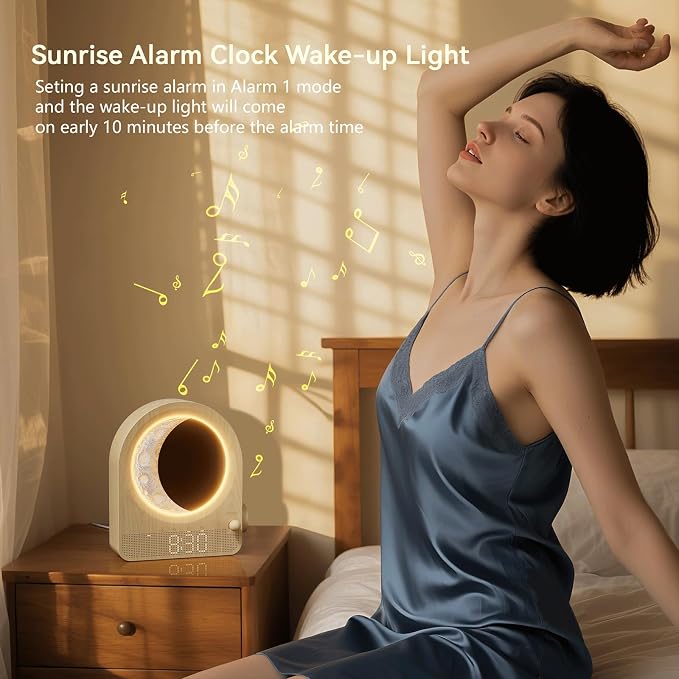 blonbar Sunrise Alarm Clocks for Bedrooms, Stepless Dimmable Moon Lamp Dual - Image 4