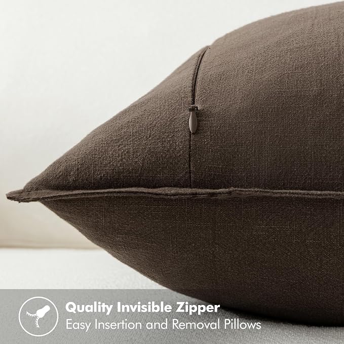 MIULEE Decorative Linen Euro Sham Pillow Covers 22x22 Inch Dark Coffee - Image 3