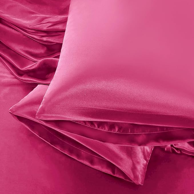 Aormenzy Satin Pillow Cases for Women Queen Size Set of 2, Hot Pink Satin by Aormenzy