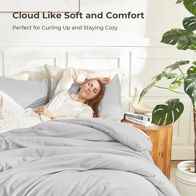 Litanika Light Grey Comforter Queen Size, 3 Pieces Lightweight Solid Bedding - Image 2