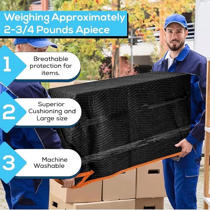 Simpli-Magic Heavy Duty Padded Moving Blankets 72" x 40" – 12 Pack – Packing - Image 2