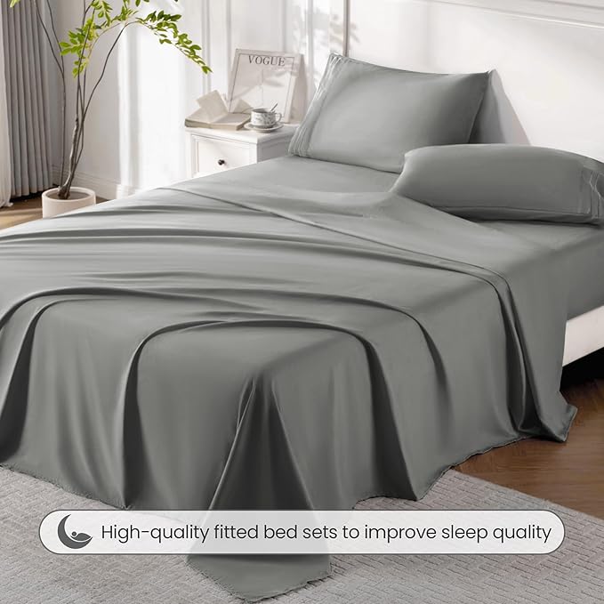ROSE&RISY Light Grey Queen Sheet Set, 4 Pieces Soft Bedding Queen Sheet Set - Image 5