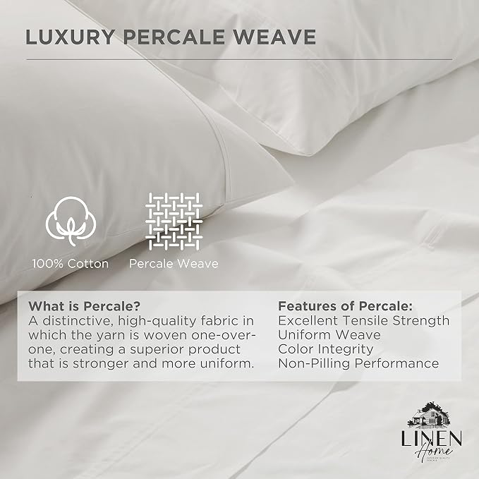 Linen Home 100% Cotton Percale 1 Flat Sheet, Twin Size - Image 2