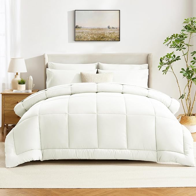 CozyLux Full Size Comforter Set Ivory, 7 Pieces Bed in a Bag, Ivory Comforter - Image 8