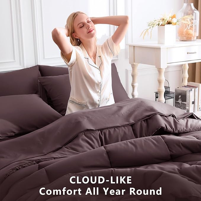 CozyLux Full Size Comforter Set Cocoa Powder, 7 Pieces Bed in a Bag, All Season - Image 4