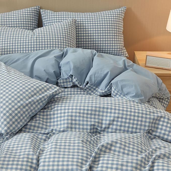 Nayoroom Blue Gingham Duvet Cover Queen Size 100% Washed Cotton Duvet Cover 3 - Image 4