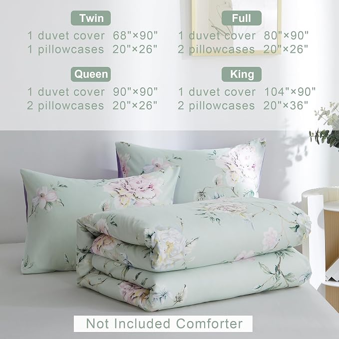 BOLINLIVING Floral Duvet Cover Queen Size 3 Pieces, Flower Duvet Cover - Image 7