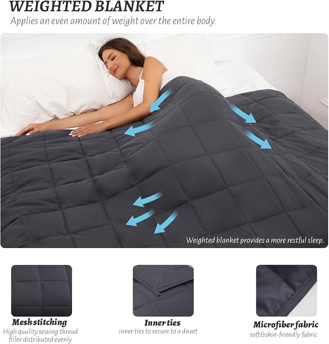 Weighted Blanket 20lbs Queen Size Dark Grey 60"x80" Weighted Blankets - Image 6