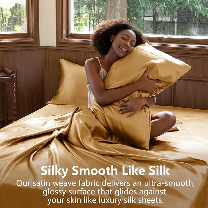 CozyLux Satin Sheets Queen Size Bed Set - Image 3