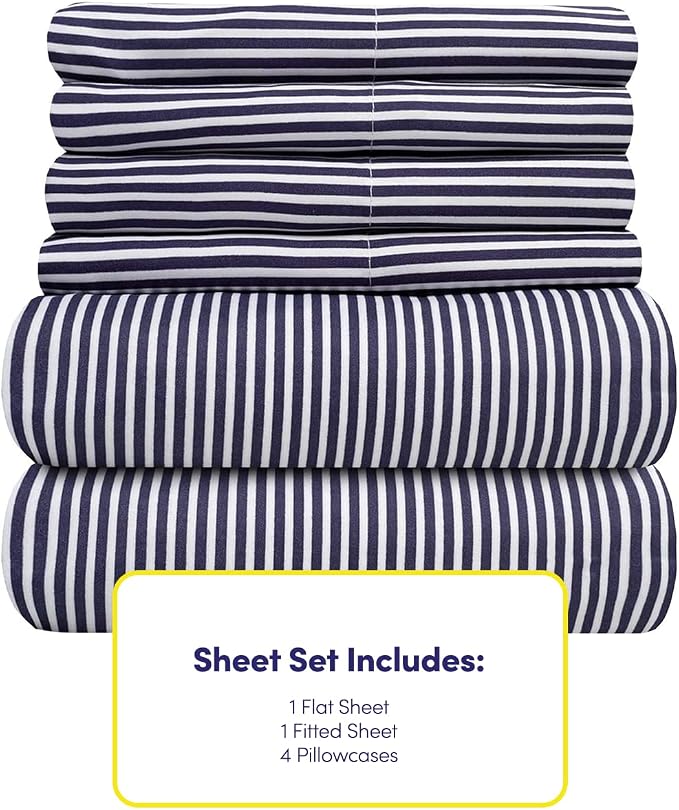 Queen Sheets Stripe Navy - Image 4